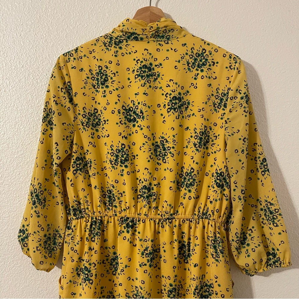 Kensie Women’s Dress Size Medium Yellow and Green Floral Midi Dress - Picture 9 of 13